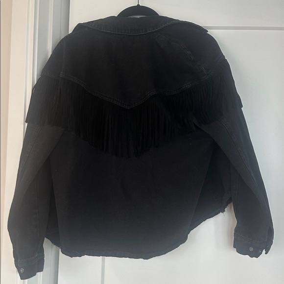 Black Fringe Denim Jacket Zara Cowboy Medium - Picture 3 of 3
